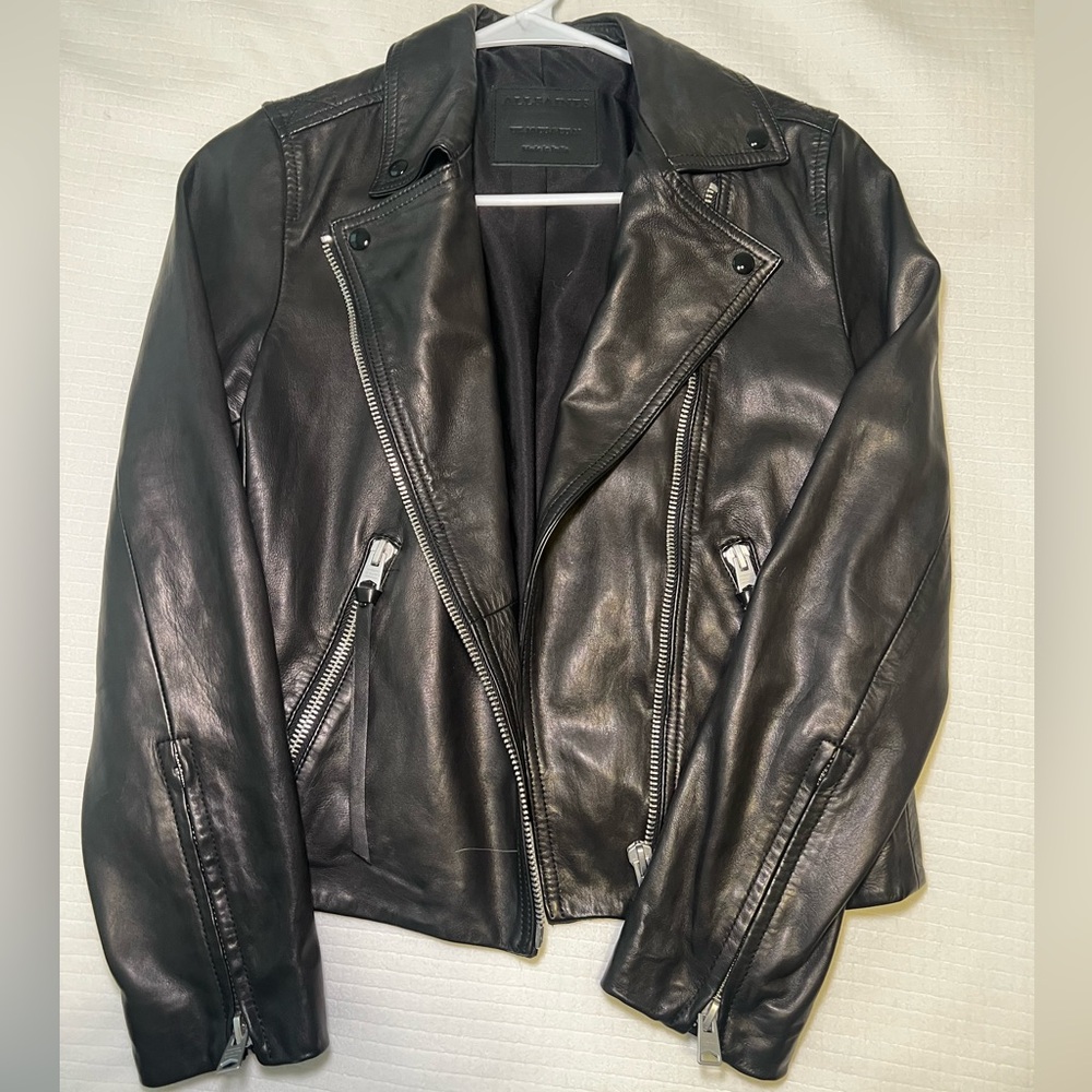 All Saints Charcoal Leather Jacket